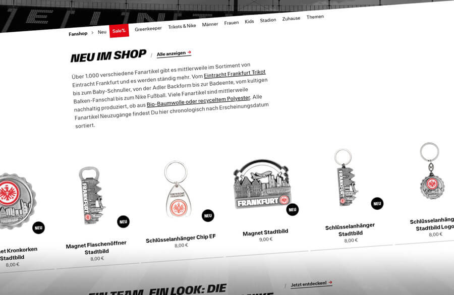 Eintracht-Fanshop mit neuen exklusiven Fanartikeln, entwickelt und produziert von Tobias Rahm – Übersicht der aktuellen Highlights