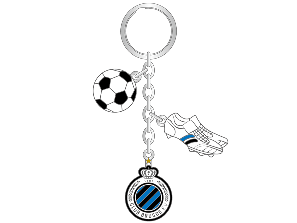 Schlüsselanhänger mit Vereinszeichen, Fußballschuhe und ein Fußball für FC Brügge