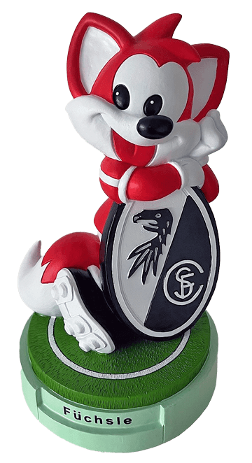 Helden-Figur «Füchsle», das Maskottchen des SC Freiburg, handmodelliertes Fanartikel-Figürchen