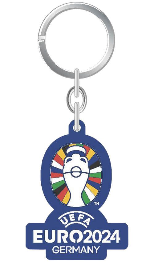 Schlüsselanhänger, Blau mit farbigem Embleme und Pkal der Fußball-Europameisterschaft 2024, offiziell lizenzierter Fanartikel